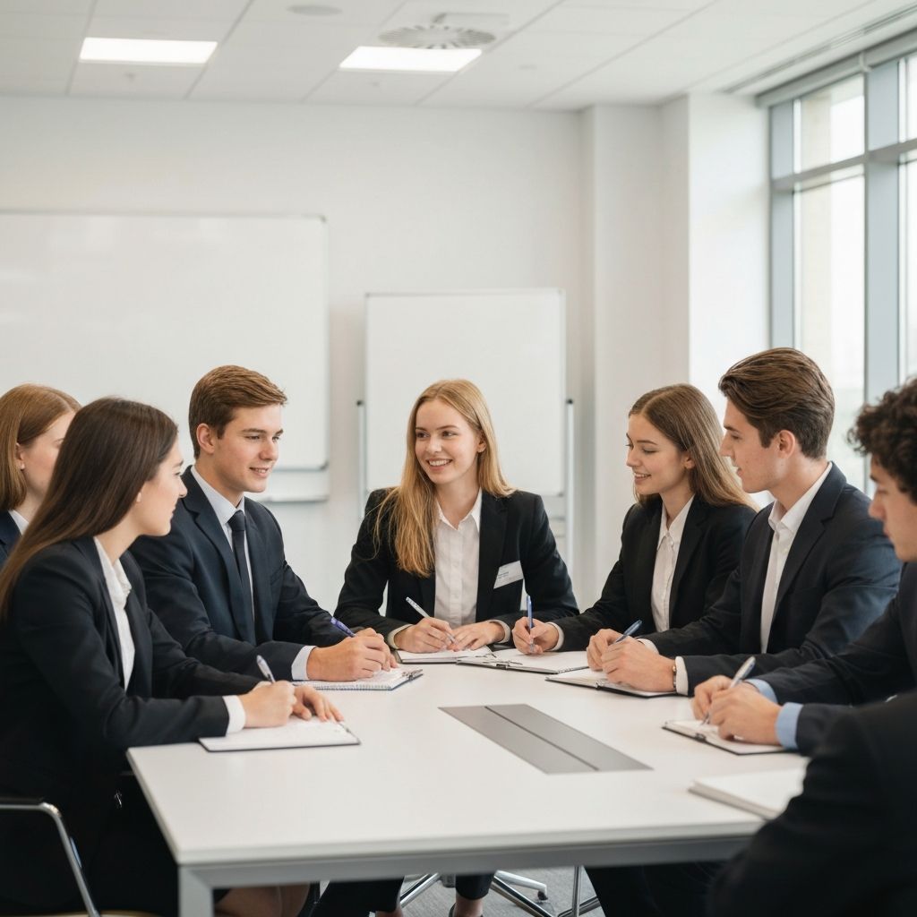 Students in professional environment